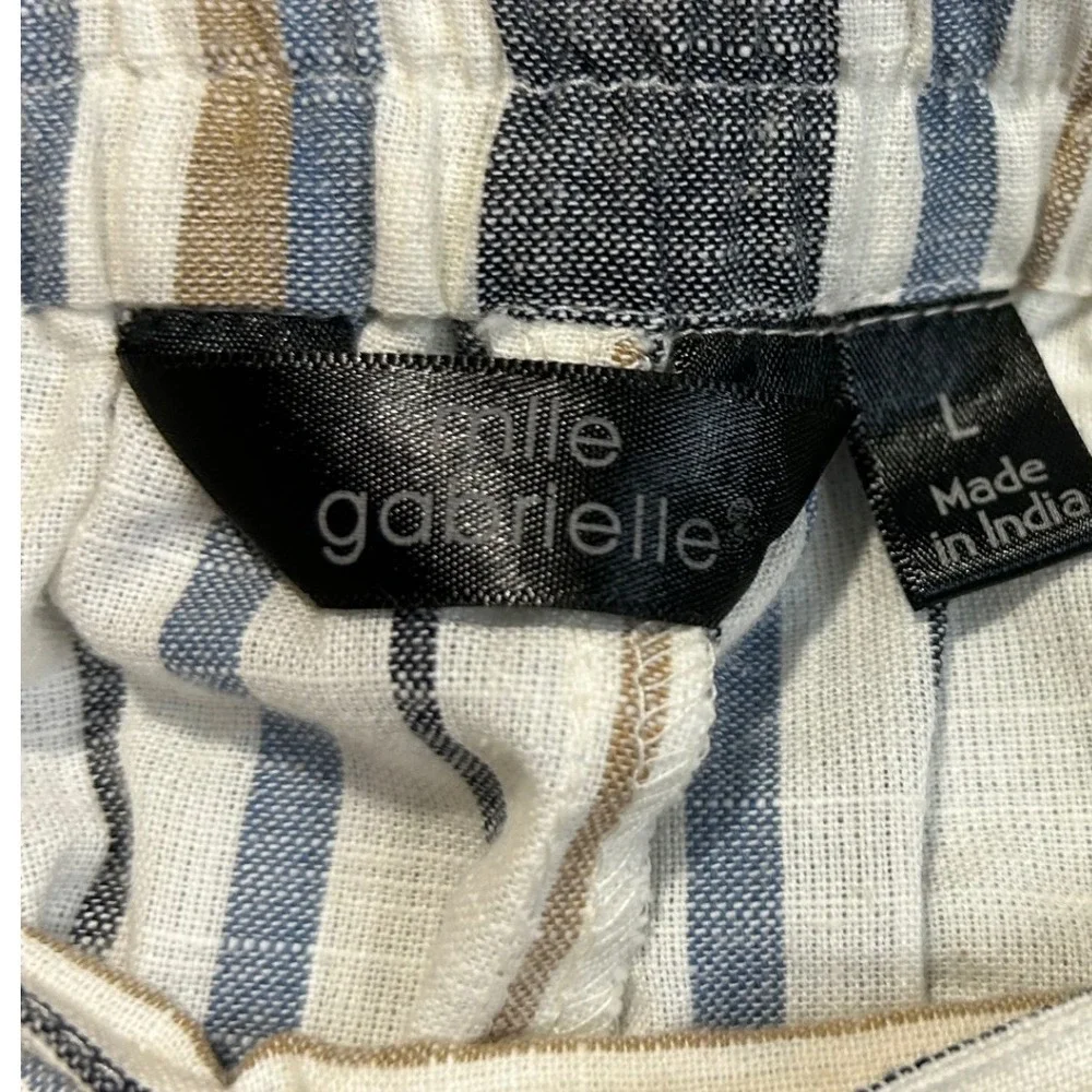 Elle Gabrielle Womens Wide Leg Cropped Striped‎ Pants with Tie Belt Size Large